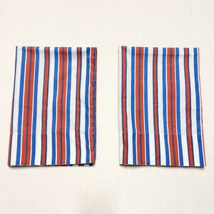 2 Vintage 70s JCPenney Fashion Manor Muslin Standard Pillowcases‎ Red Blue White